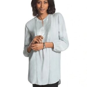 Chicos Sequin Shine Tunic Top In Seagull Grey